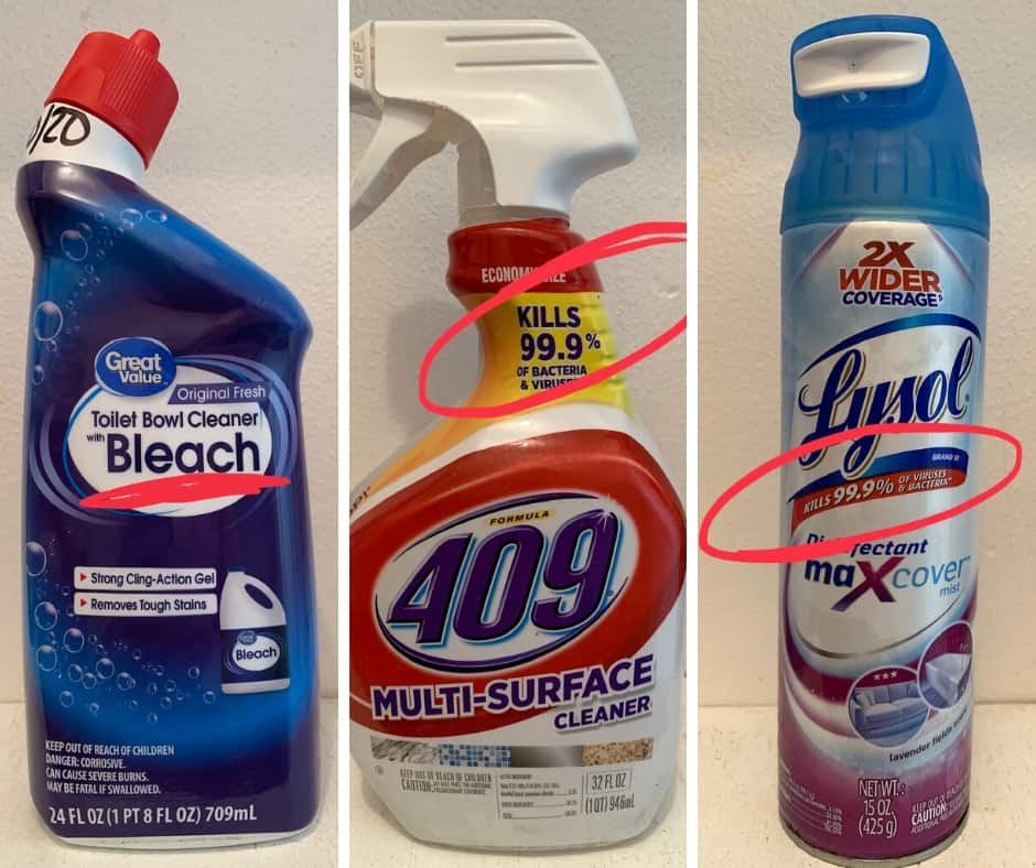 Image of the CDC recommended cleaning solutions used to disinfect our ares and surfaces at Willow Point Resort. These are safety measures we'e always taken to ensure cleanliness for our guests.